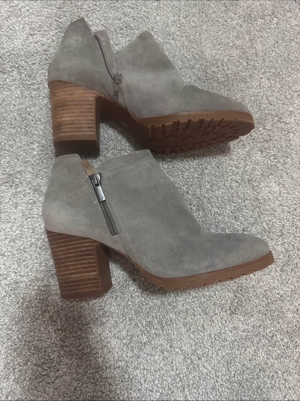Lucky Brand Gray Suede Stacked Heel Ankle Booties